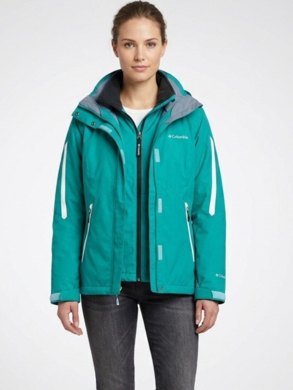 Columbia Bugaboo Interchange 3-in-1 Winter Jacket Women S Small Teal Green Coat